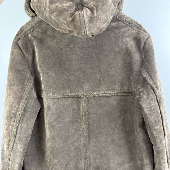 Vintage Jones New York Sport Brown Suede Faux Fur Coat Large Hooded Penny Lane - Picture 10 of 15
